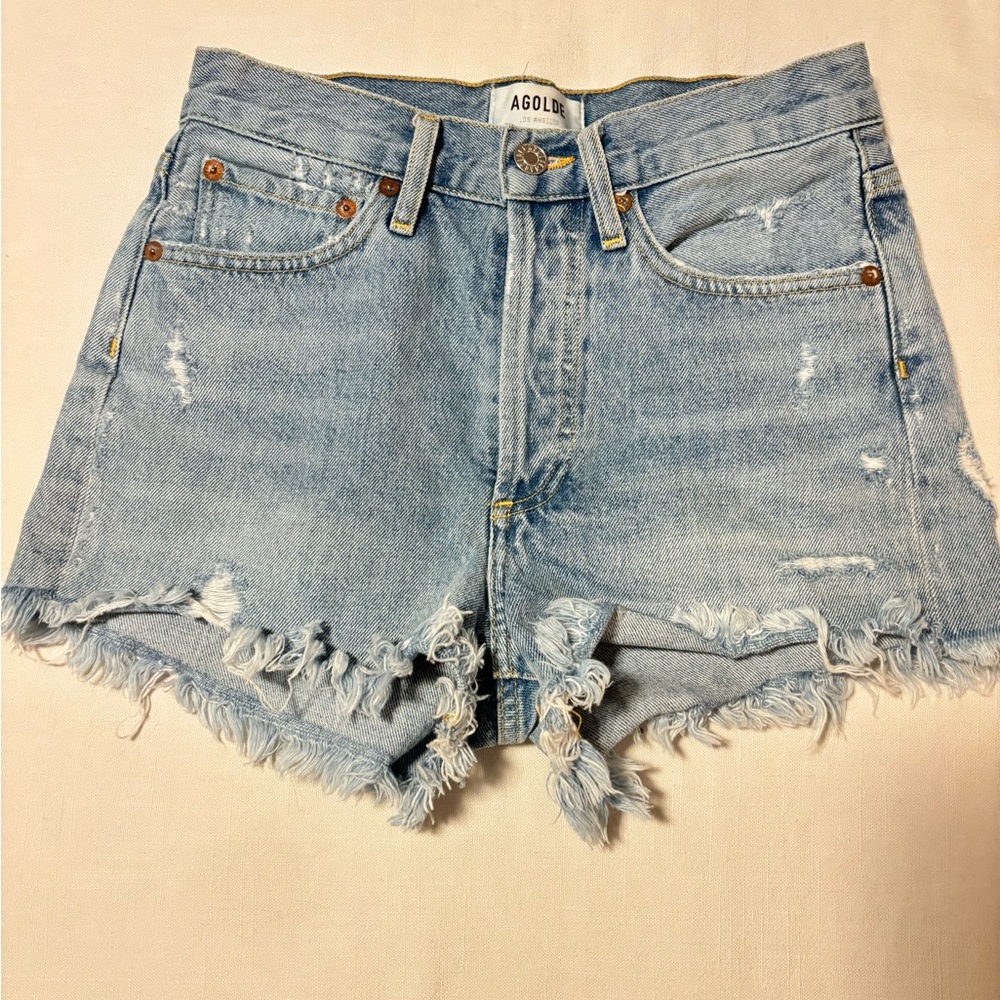 Agolde Women's Frayed Hem Jean Shorts - Light Blue